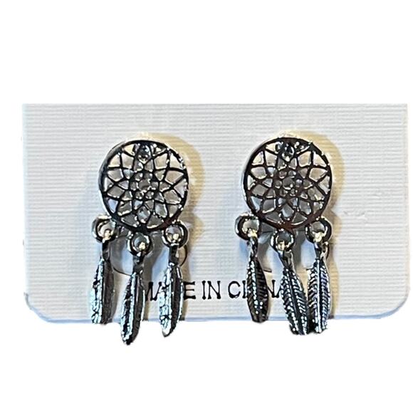 Dreamcatcher Silver Dangle Earrings - Picture 2 of 4